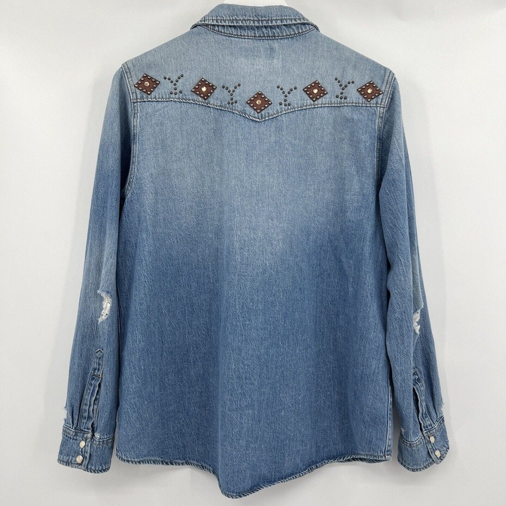 Lucky Brand Yellowstone Denim Western Shirt Large Embroidered Snap Front